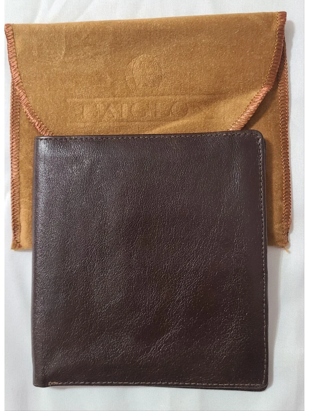 Vtg L’Aiglon Leather Bifold Wallet & Dust Cover Sz Small Dark Brown 10 CC Slots